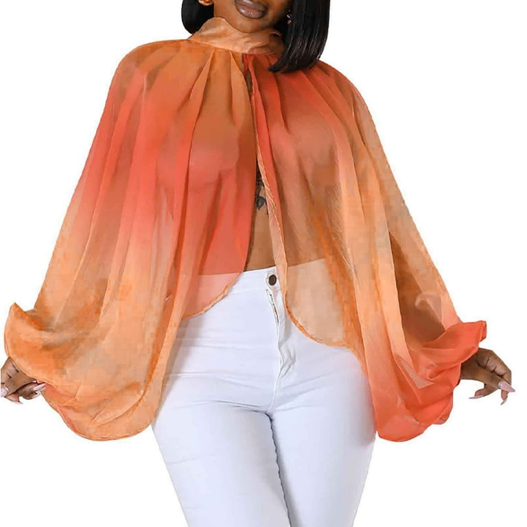 Odeerbi Chiffon Shawl with Sleeves Open Front Shrugs for Women