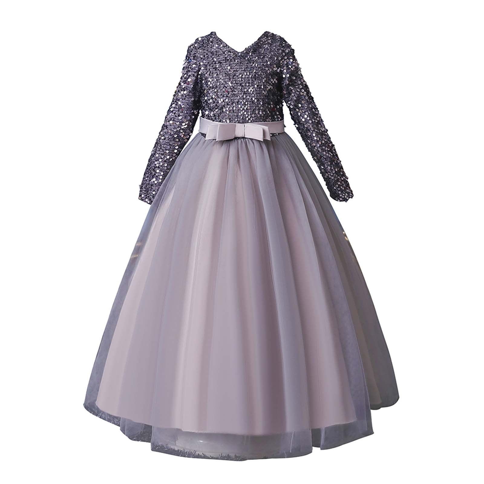 Odeerbi Children Dress Girl Long Sleeve Girl Princess Dress Long Sequin Dress Dress