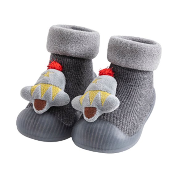 Odeerbi Christmas Baby First Walkers Boys Girls Winter Plush Toddler Socks Indoor Shoes Gray