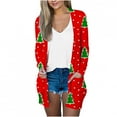 thumbnail image 1 of Odeerbi Christmas Cardigan For Women 2025 Fashion Print Loose Long Sleeve Autumn Coat Blouse Red, 1 of 6