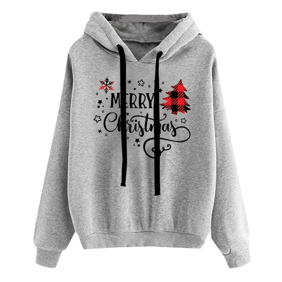 Odeerbi Christmas Crewneck Sweatshirt For Women Hoodied Sweatshirts Fashion 2025 Casual Printed Long Sleeve Blouse Printed Pullover Tops Gray
