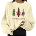 thumbnail image 1 of Odeerbi Christmas Crewneck Sweatshirts For Women Spring Autumn Long Sleeve Printed Sweater Top Beige, 1 of 6