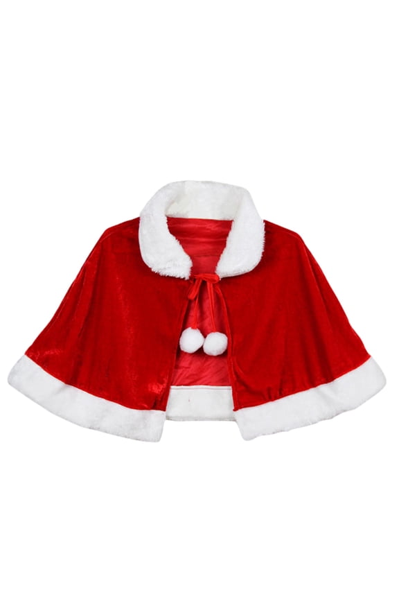 Christmas Dress Shawl for Women Girls Red Short Santa Cloak Shawl Cape Thicken Velvet Warm Outfit Red