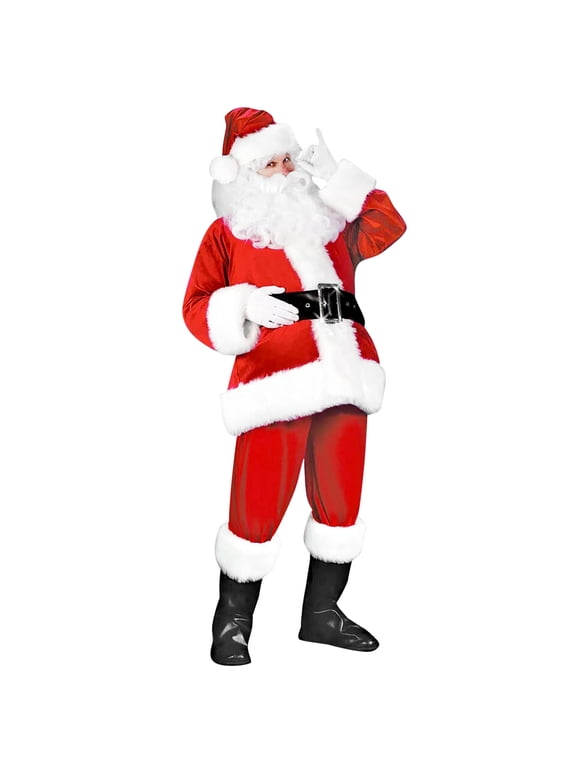 Christmas Dress Up for Men Santa Claus Suit Outfit Clothes Set Long Sleeve Outfit 9 Piece Set Red