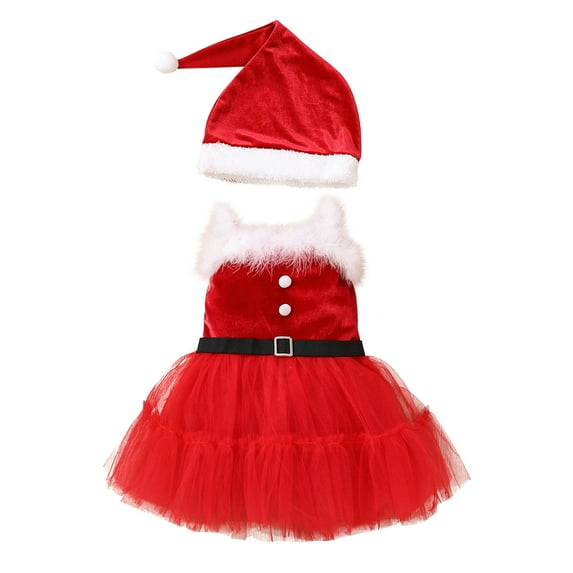 Odeerbi Christmas Dresses For Girls Baby Sleeveless Children's Cos Santa Claus Romper Dress Red