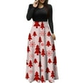 thumbnail image 1 of Odeerbi Christmas Dresses For Women Christmas Tree Print Long Sleeve Round Neck Long Dress Beach 2024 Casual Maxi Sundress Dark Blue, 1 of 6