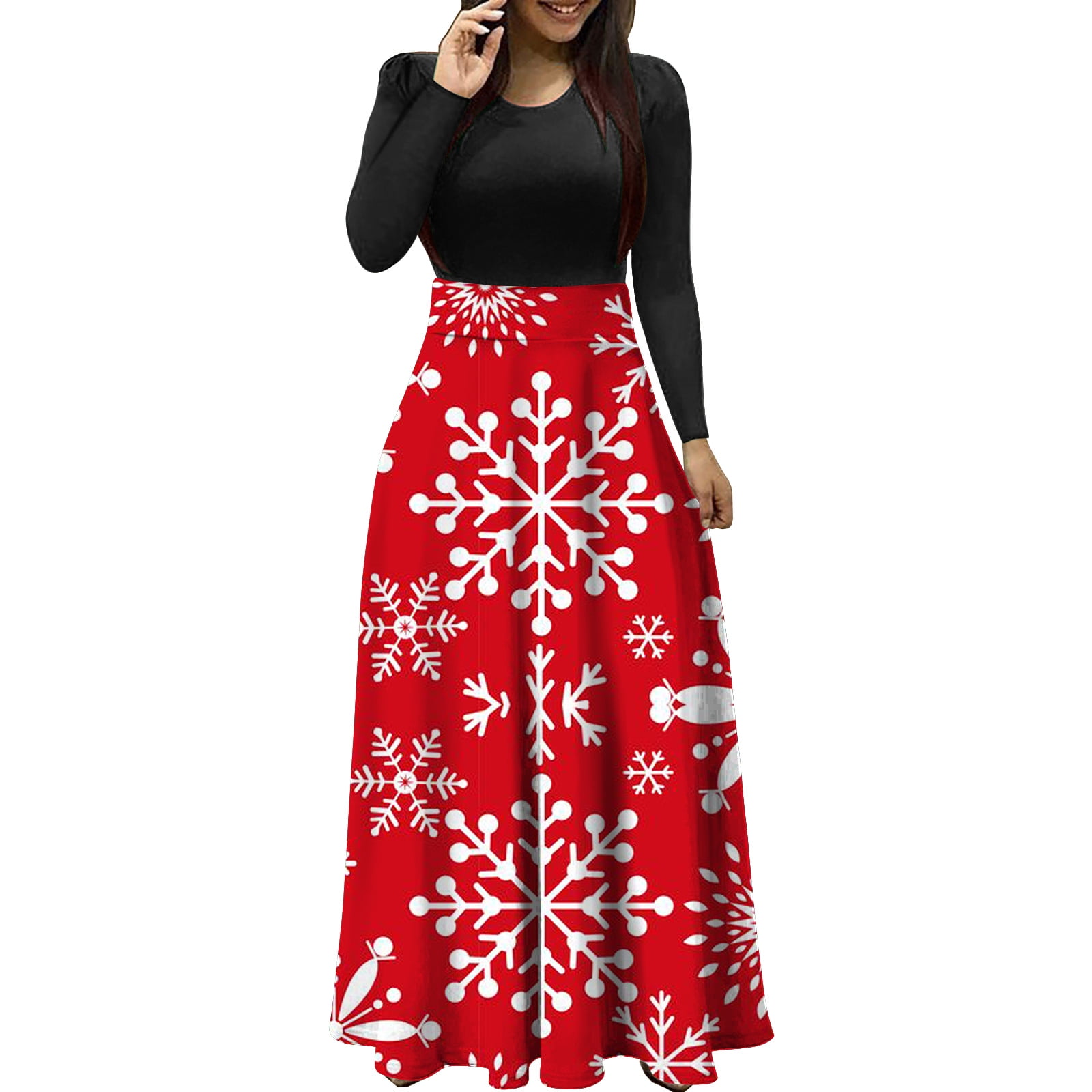 Odeerbi Christmas Dresses For Women Christmas Tree Print Long Sleeve
