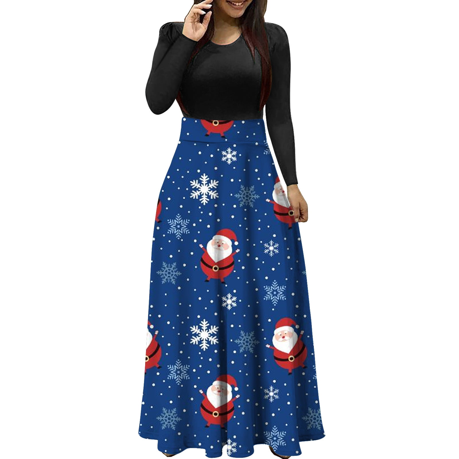 Odeerbi Christmas Dresses For Women Christmas Tree Print Long Sleeve ...