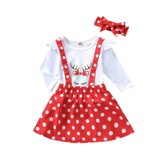 Odeerbi Christmas Dresses for Girls Autumn Children's Clothing Set 2025 Long Sleeve Tops Suspenders Skirt with Headband Watermelon Red