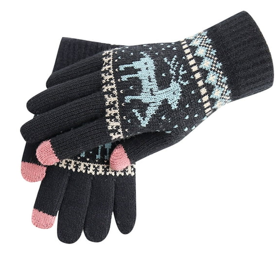 Odeerbi Christmas Gloves Women Christmas Layer Snowflake Plus Thick Warm Gloves Knitting Wrist Gloves Mittens Red