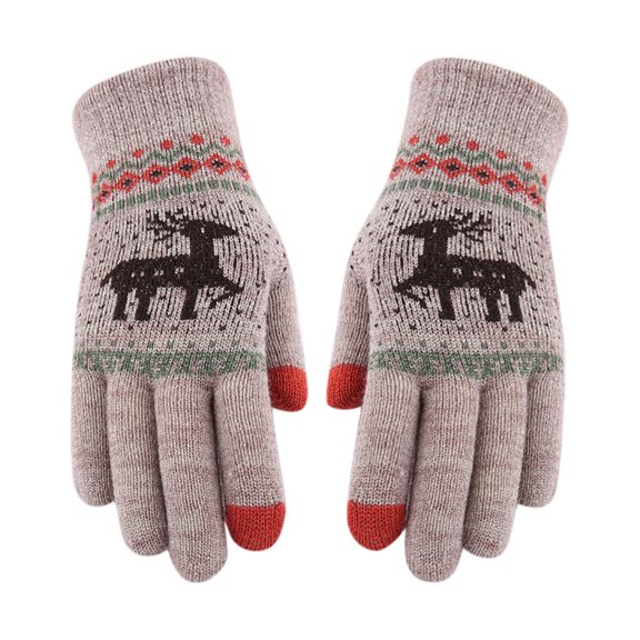 Odeerbi Christmas Gloves Women Christmas Layer Snowflake Plus Thick Warm Gloves Knitting Wrist Gloves Mittens Red