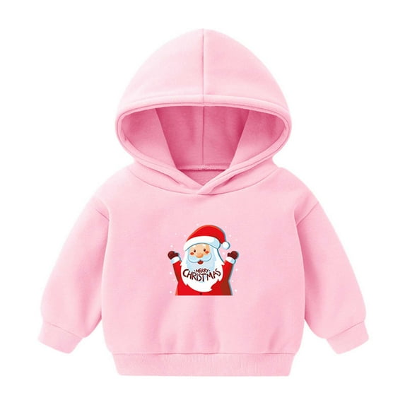 Odeerbi Christmas Hoodied Sweatshirt For Boys Girls Toddler Autumn Winter Cartoon Printed Pullover Sweater Top Pink