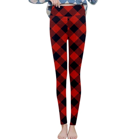 Odeerbi Christmas Leggings For Women Fleece Lined Leggings Fashion 2024 Casual Printed Span High Waist Keep Warm Full Length Pants Burgundy