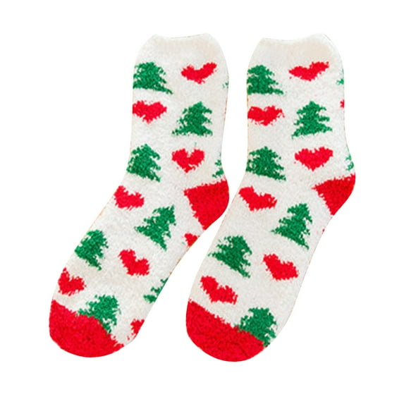 Odeerbi Christmas Mid-Calf Cotton Socks for Women 2024 Fashion Winter Comfortable Christmas Printing Mid Length Socks White