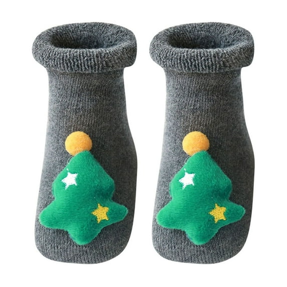 Odeerbi Christmas Non-Slip Slipper Socks for Baby Infant Boys Girls Prewalker Walking Shoes Thermal Cotton Socks Children Winter Thick Keep Warm Comfortable Socks
