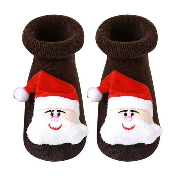 Odeerbi Christmas Non-Slip Slipper Socks for Baby Infant Boys Girls Prewalker Walking Shoes Thermal Cotton Socks Children Winter Thick Keep Warm Comfortable Socks