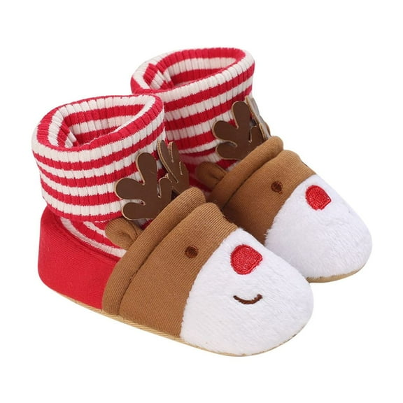 Odeerbi Christmas Non-Slip Slipper Socks for Baby Infant Boys Girls Snow Boots Cotton Prewalker Walking Shoes Printed Walking Shoes Snow Shoes
