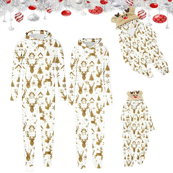 Odeerbi Christmas Onesie Pajamas for Family Holiday Hooded Sleep Jumpsuit Long Sleeve Family Christmas Pajamas Matching Sets Mom Lattice Print Jumpsuit Sleepwear Xmas PJs Set Multicolor