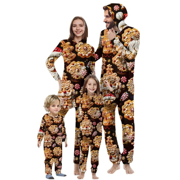 Odeerbi Christmas Onesie Pajamas for Family Holiday Hooded Sleep Jumpsuit Long Sleeve Family Christmas Pajamas Matching Sets Mom Stripe Print Jumpsuit Sleepwear Xmas PJs Set Multicolor