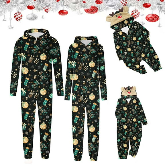 Odeerbi Christmas Onesie Pajamas for Family Holiday Hooded Sleep Jumpsuit Long Sleeve Family Christmas Pajamas Matching Sets Dad Lattice Print Jumpsuit Sleepwear Xmas PJs Set Multicolor