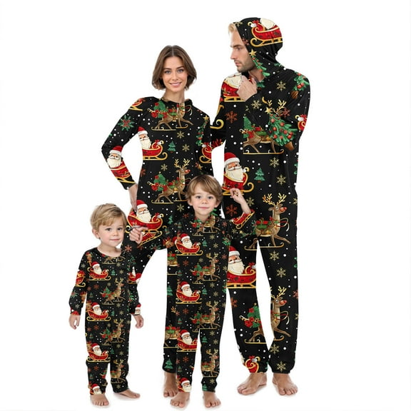 Odeerbi Christmas Onesie Pajamas for Family Holiday Hooded Sleep Jumpsuit Long Sleeve Family Christmas Pajamas Matching Sets Infant Print Jumpsuit Sleepwear Xmas PJs Set Blue