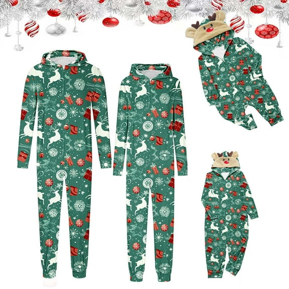 Odeerbi Christmas Onesie Pajamas for Family Holiday Hooded Sleep Jumpsuit Long Sleeve Family Christmas Pajamas Matching Sets Mom Lattice Print Jumpsuit Sleepwear Xmas PJs Set Multicolor