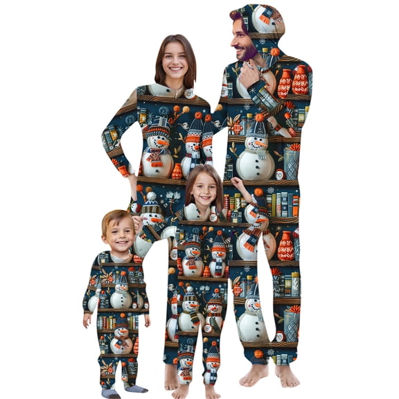 Odeerbi Christmas Onesie Pajamas for Family Holiday Sleep Jumpsuit Long Sleeve Family Christmas Pajamas Matching Sets Baby Fashion Printed Hooded Jumpsuit Sleepwear PJs Set Navy