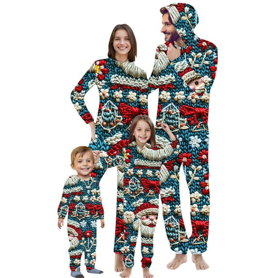 Odeerbi Christmas Onesie Pajamas for Family Holiday Sleep Jumpsuit Long Sleeve Family Christmas Pajamas Matching Sets Dad Fashion Printed Hooded Jumpsuit Sleepwear PJs Set Blue
