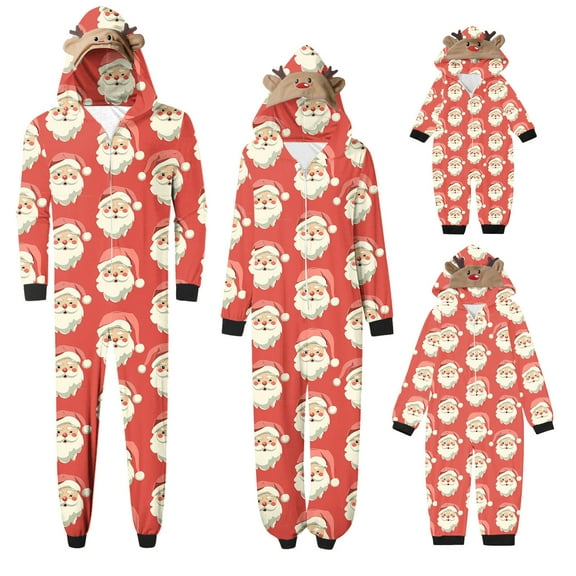 Odeerbi Christmas Onesie Pajamas for Family Holiday Sleep Jumpsuit Long Sleeve Family Christmas Pajamas Matching Sets Infant Jumpsuit Set Printed Sleepwear Family Matching PJs Set Red