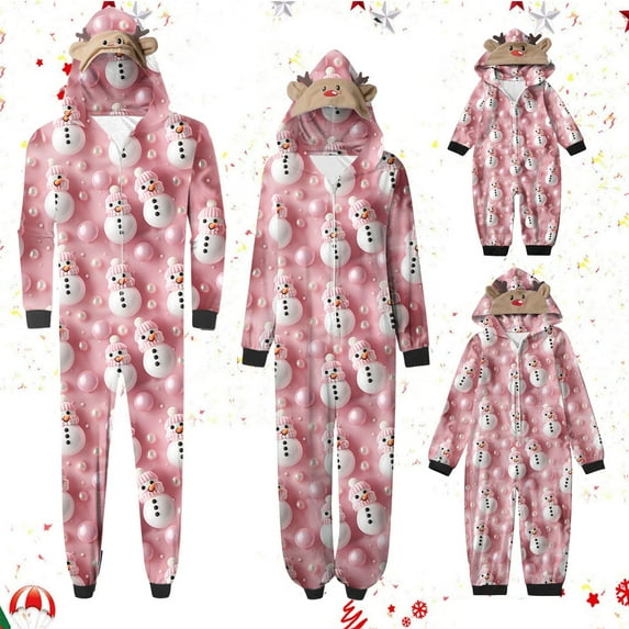 Odeerbi Christmas Onesie Pajamas for Family Holiday Sleep Jumpsuit Long Sleeve Family Christmas Pajamas Matching Sets Kids Fashion Lattice Print Plush Jumpsuit Sleepwear PJs Set Pink