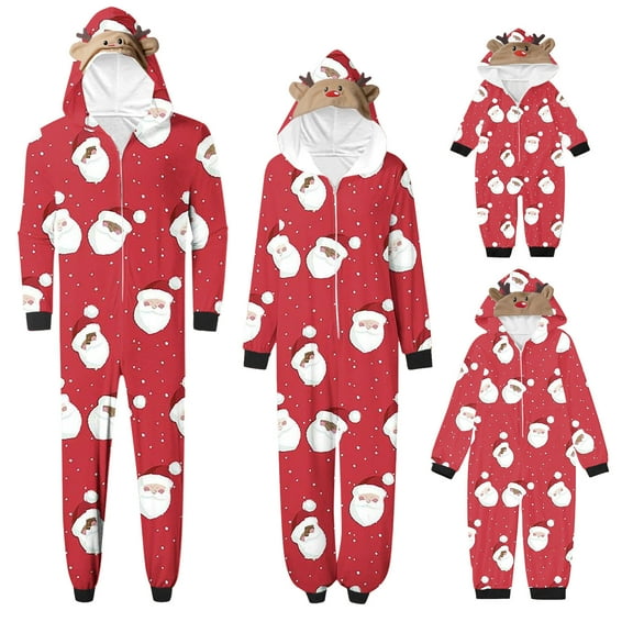 Odeerbi Christmas Onesie Pajamas for Family Holiday Sleep Jumpsuit Long Sleeve Family Christmas Pajamas Matching Sets Kids Printed Home Clothes Sleepwear Xmas Family Matching PJs Set Red