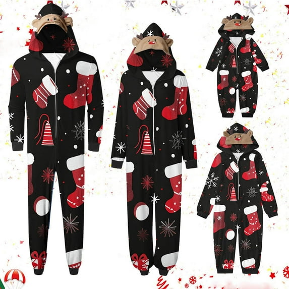 Odeerbi Christmas Onesie Pajamas for Family Holiday Sleep Jumpsuit Long Sleeve Family Christmas Pajamas Matching Sets Kids Printed Loungewear Jumpsuit Sleepwear Xmas PJs Set Red