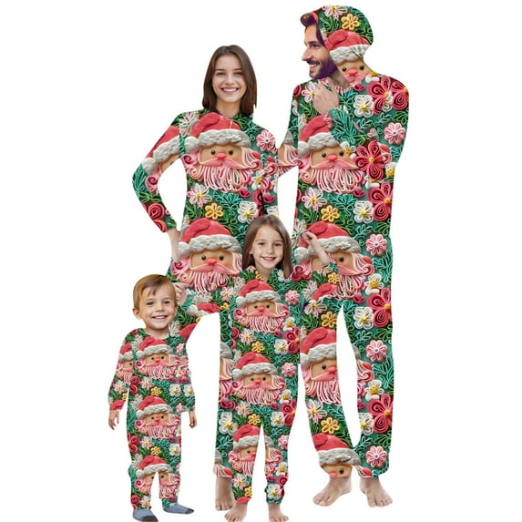 Odeerbi Christmas Onesie Pajamas for Family Holiday Sleep Jumpsuit Long Sleeve Family Christmas Pajamas Matching Sets Mom Fashion Printed Hooded Jumpsuit Sleepwear PJs Set Green