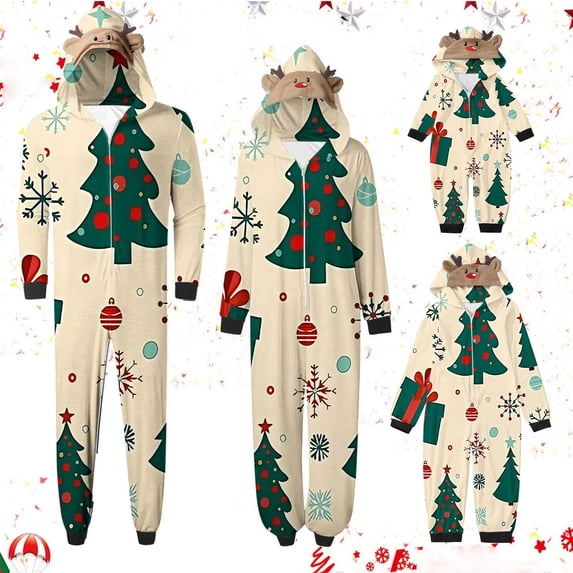 Odeerbi Christmas Onesie Pajamas for Family Holiday Sleep Jumpsuit Long Sleeve Family Christmas Pajamas Matching Sets Mom Printed Loungewear Jumpsuit Sleepwear Xmas PJs Set Red