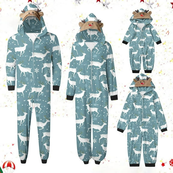 Odeerbi Christmas Onesie Pajamas for Family Holiday Sleep Jumpsuit Long Sleeve Family Christmas Pajamas Matching Sets Toddler Fashion Lattice Print Plush Jumpsuit Sleepwear PJs Set Sky Blue