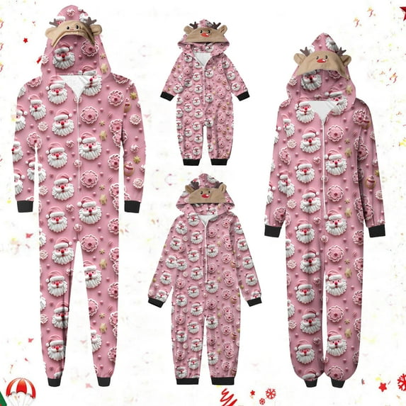 Odeerbi Christmas Onesie Pajamas for Family Holiday Sleep Jumpsuit Long Sleeve Family Christmas Pajamas Matching Sets Baby Fashion Lattice Print Plush Jumpsuit Sleepwear PJs Set Pink