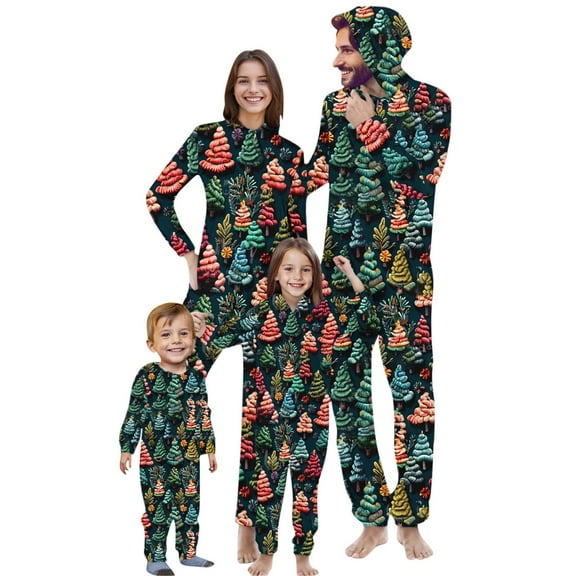 Odeerbi Christmas Onesie Pajamas for Family Holiday Sleep Jumpsuit Long Sleeve Family Christmas Pajamas Matching Sets Baby Fashion Printed Hooded Jumpsuit Sleepwear PJs Set Black