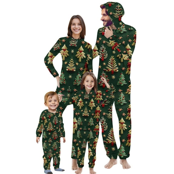Odeerbi Christmas Onesie Pajamas for Family Holiday Sleep Jumpsuit Long Sleeve Family Christmas Pajamas Matching Sets Baby Fashion Printed Hooded Jumpsuit Sleepwear PJs Set Green