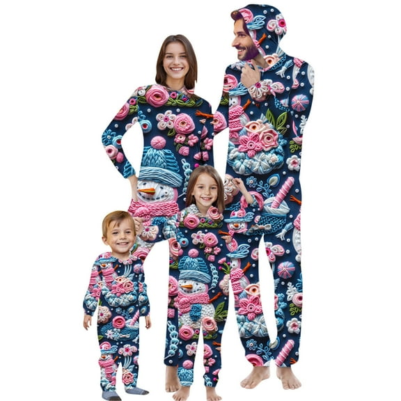 Odeerbi Christmas Onesie Pajamas for Family Holiday Sleep Jumpsuit Long Sleeve Family Christmas Pajamas Matching Sets Baby Fashion Printed Hooded Jumpsuit Sleepwear PJs Set Navy