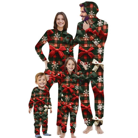 Odeerbi Christmas Onesie Pajamas for Family Holiday Sleep Jumpsuit Long Sleeve Family Christmas Pajamas Matching Sets Baby Fashion Printed Hooded Jumpsuit Sleepwear PJs Set Red