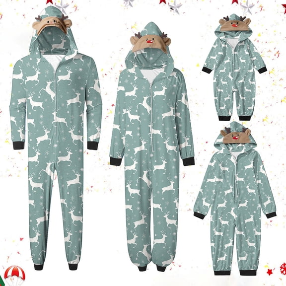Odeerbi Christmas Onesie Pajamas for Family Holiday Sleep Jumpsuit Long Sleeve Family Christmas Pajamas Matching Sets Dad Fashion Lattice Print Plush Jumpsuit Sleepwear PJs Set Light Blue