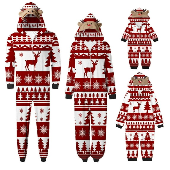 Odeerbi Christmas Onesie Pajamas for Family Holiday Sleep Jumpsuit Long Sleeve Family Christmas Pajamas Matching Sets Dad Printed Loungewear Jumpsuit Sleepwear Xmas PJs Set Red
