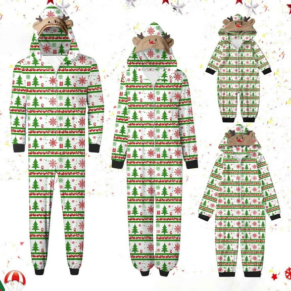 Odeerbi Christmas Onesie Pajamas for Family Holiday Sleep Jumpsuit Long Sleeve Family Christmas Pajamas Matching Sets Infant Fashion Lattice Print Plush Jumpsuit Sleepwear PJs Set Green
