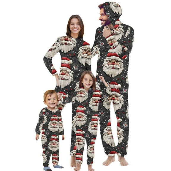 Odeerbi Christmas Onesie Pajamas for Family Holiday Sleep Jumpsuit Long Sleeve Family Christmas Pajamas Matching Sets Infant Fashion Printed Hooded Jumpsuit Sleepwear PJs Set Black