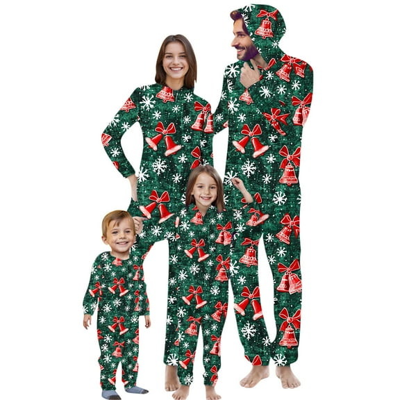 Odeerbi Christmas Onesie Pajamas for Family Holiday Sleep Jumpsuit Long Sleeve Family Christmas Pajamas Matching Sets Infant Fashion Printed Hooded Jumpsuit Sleepwear PJs Set Green