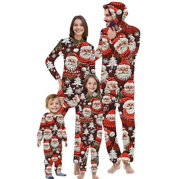 Odeerbi Christmas Onesie Pajamas for Family Holiday Sleep Jumpsuit Long Sleeve Family Christmas Pajamas Matching Sets Kids Fashion Printed Hooded Jumpsuit Sleepwear PJs Set Red