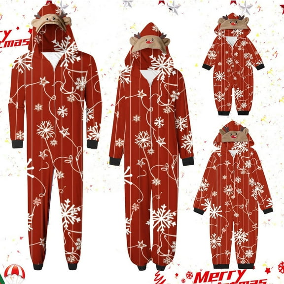 Odeerbi Christmas Onesie Pajamas for Family Holiday Sleep Jumpsuit Long Sleeve Family Christmas Pajamas Matching Sets Kids Printed Loungewear Jumpsuit Sleepwear Xmas PJs Set Red