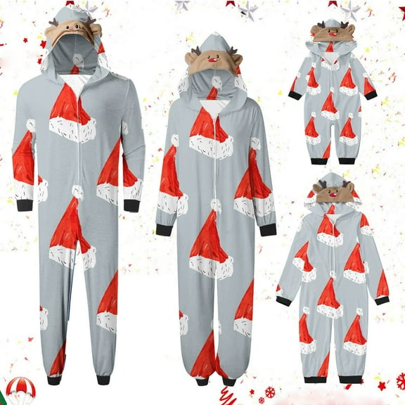 Odeerbi Christmas Onesie Pajamas for Family Holiday Sleep Jumpsuit Long Sleeve Family Christmas Pajamas Matching Sets Mom Printed Loungewear Jumpsuit Sleepwear Xmas PJs Set Red