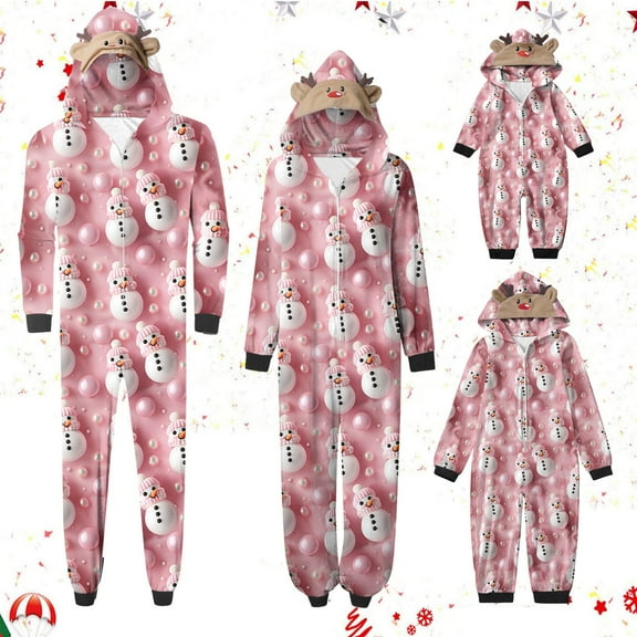 Odeerbi Christmas Onesie Pajamas for Family Holiday Sleep Jumpsuit Long Sleeve Family Christmas Pajamas Matching Sets Toddler Fashion Lattice Print Plush Jumpsuit Sleepwear PJs Set Pink