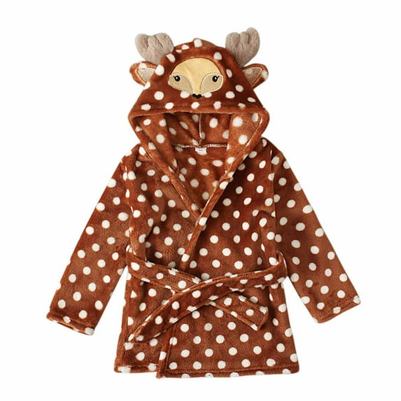 Odeerbi Christmas Outfit For Boys Girls Toddler Baby Hooded Nightgown Autumn Winter Dot Belt Christmas Style Plush Bathrobe Coffee